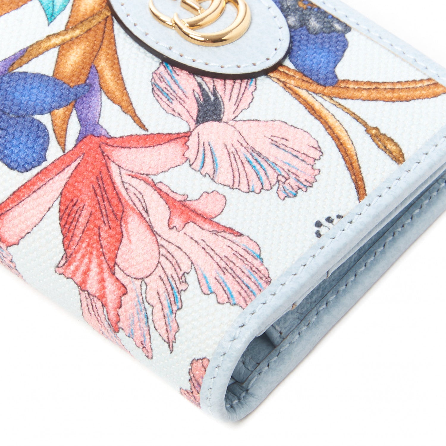 Gucci Canvas Flora Card Case Wallet Blue 4 of 9
