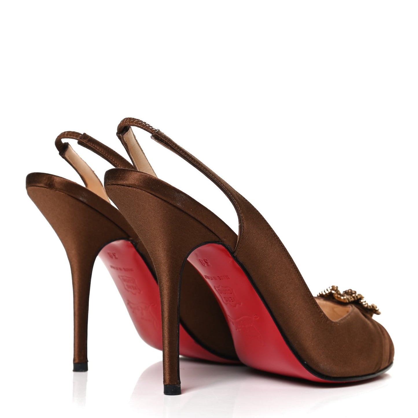Satin Fiorellino Peep Toe Slingback 38 Brown