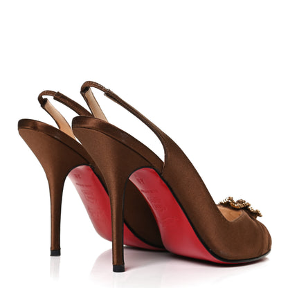 Christian Louboutin Satin Fiorellino Peep Toe Slingback 38 Brown 4 of 10