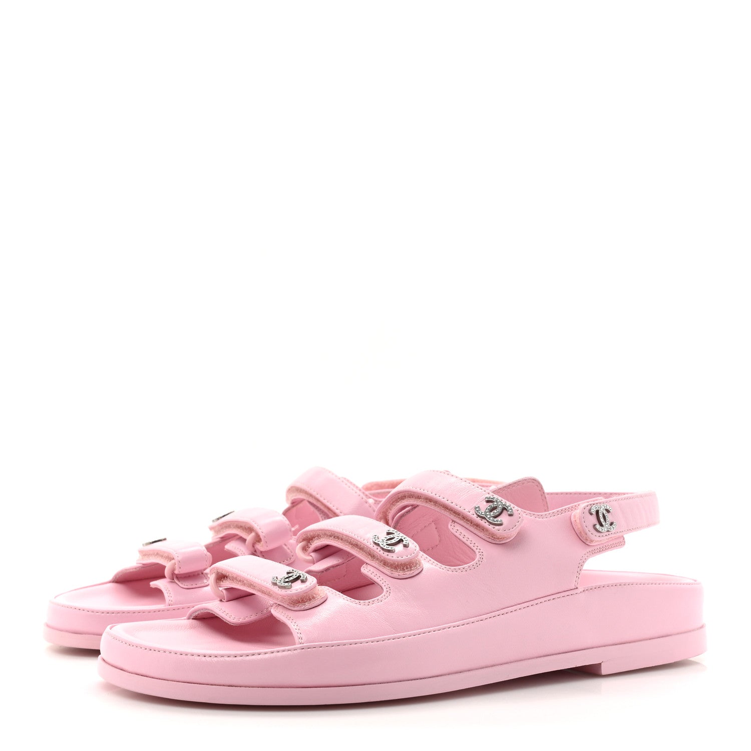 Chanel Lambskin Crystal CC Velcro Dad Sandals 38 Light Pink 4 of 10
