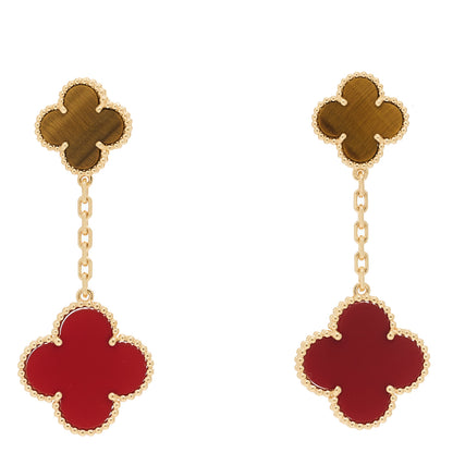 Van Cleef & Arpels 18K Yellow Gold Tiger Eye Carnelian 2 Motifs Magic Alhambra Earrings 1 of 4