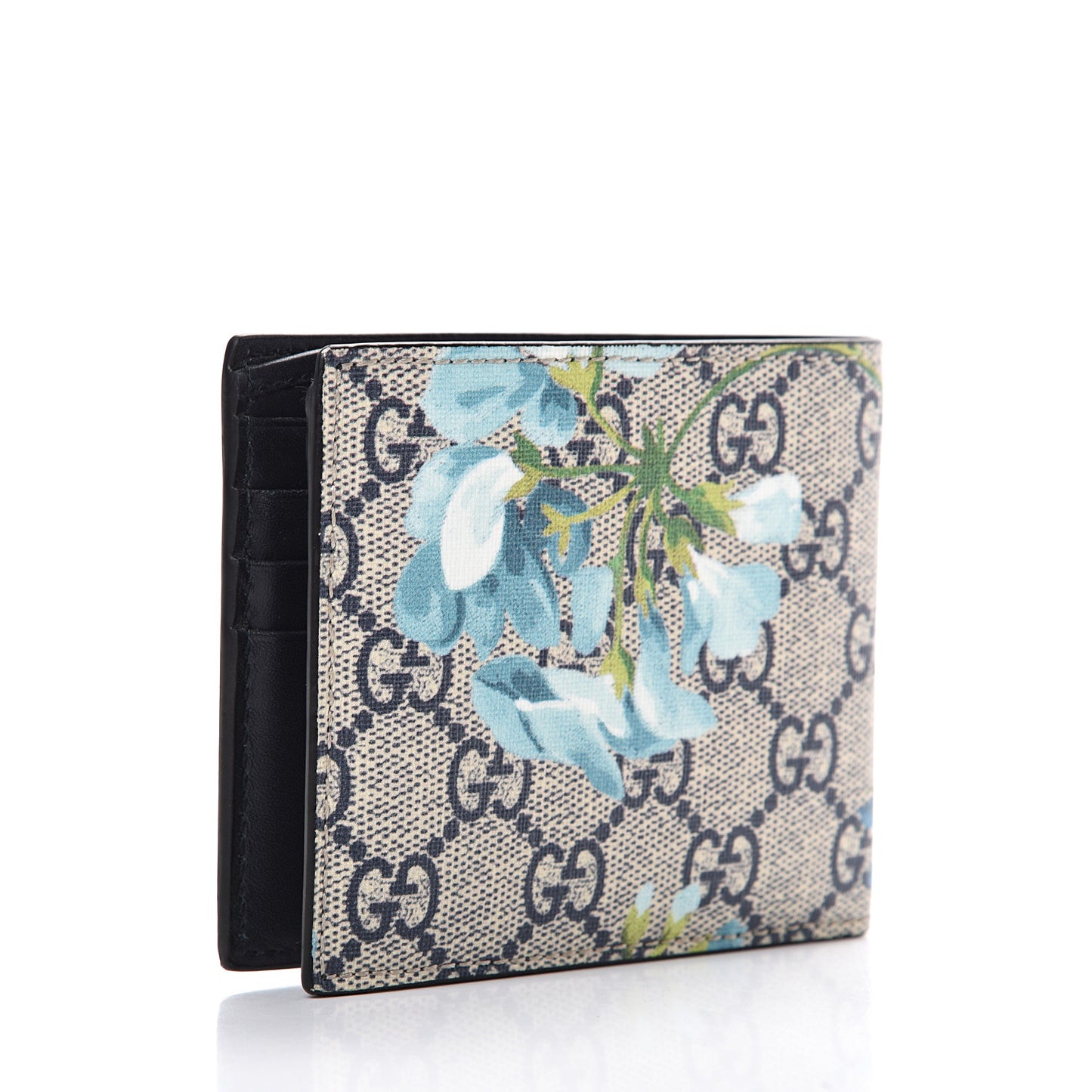 GG Supreme Monogram Blooms Bi-Fold Wallet Beige Blue Navy
