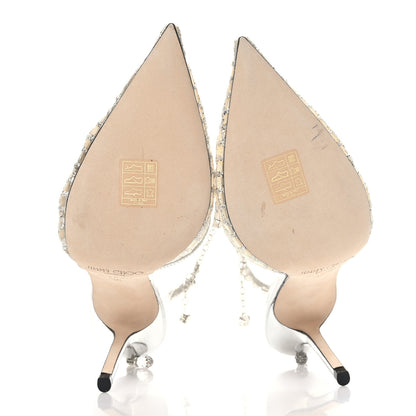 Jimmy Choo Glitter Checker Board Mesh Crystal Saeda 100 Pumps 36 Champagne Silver 6 of 7