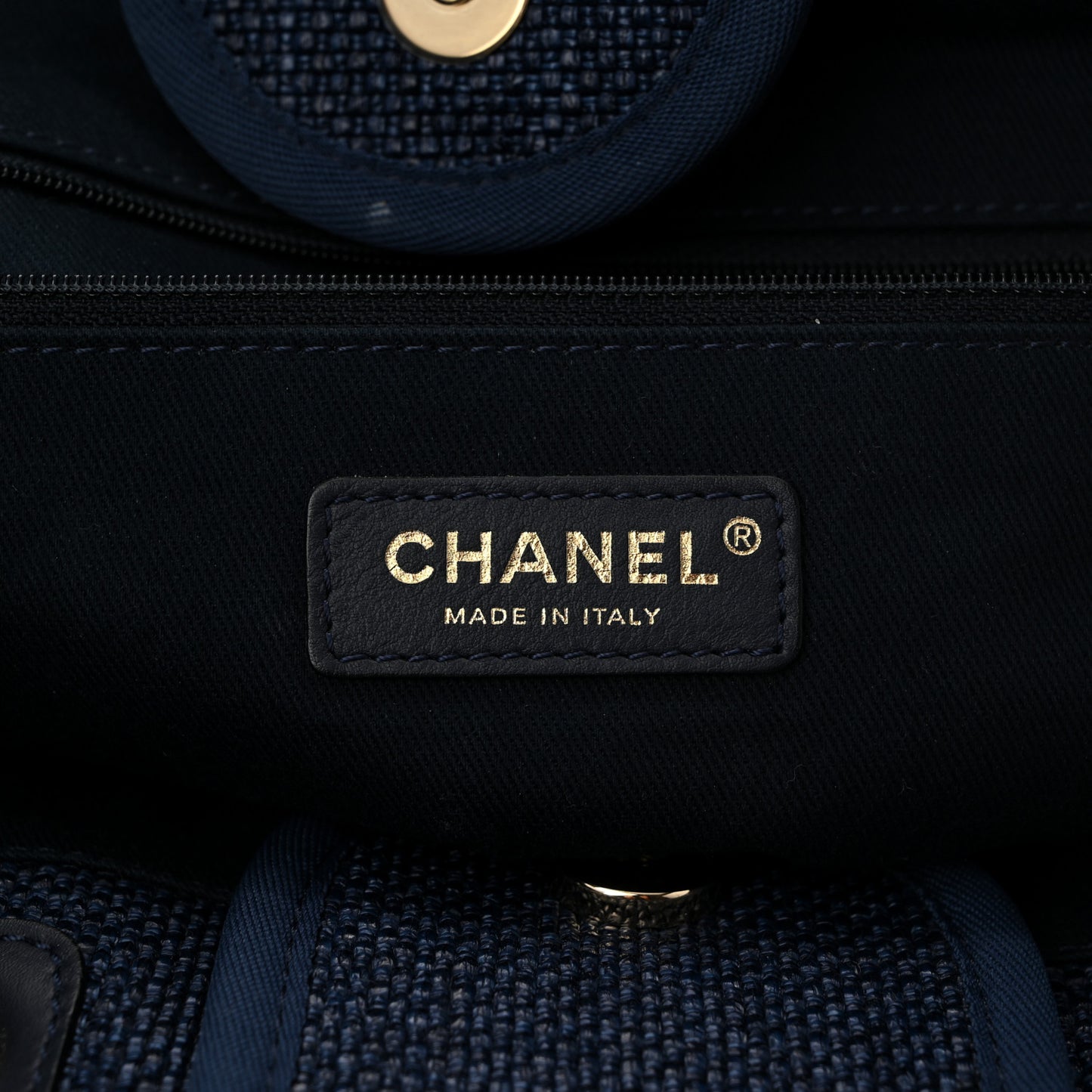 Woven Straw Raffia Medium Deauville Tote Navy