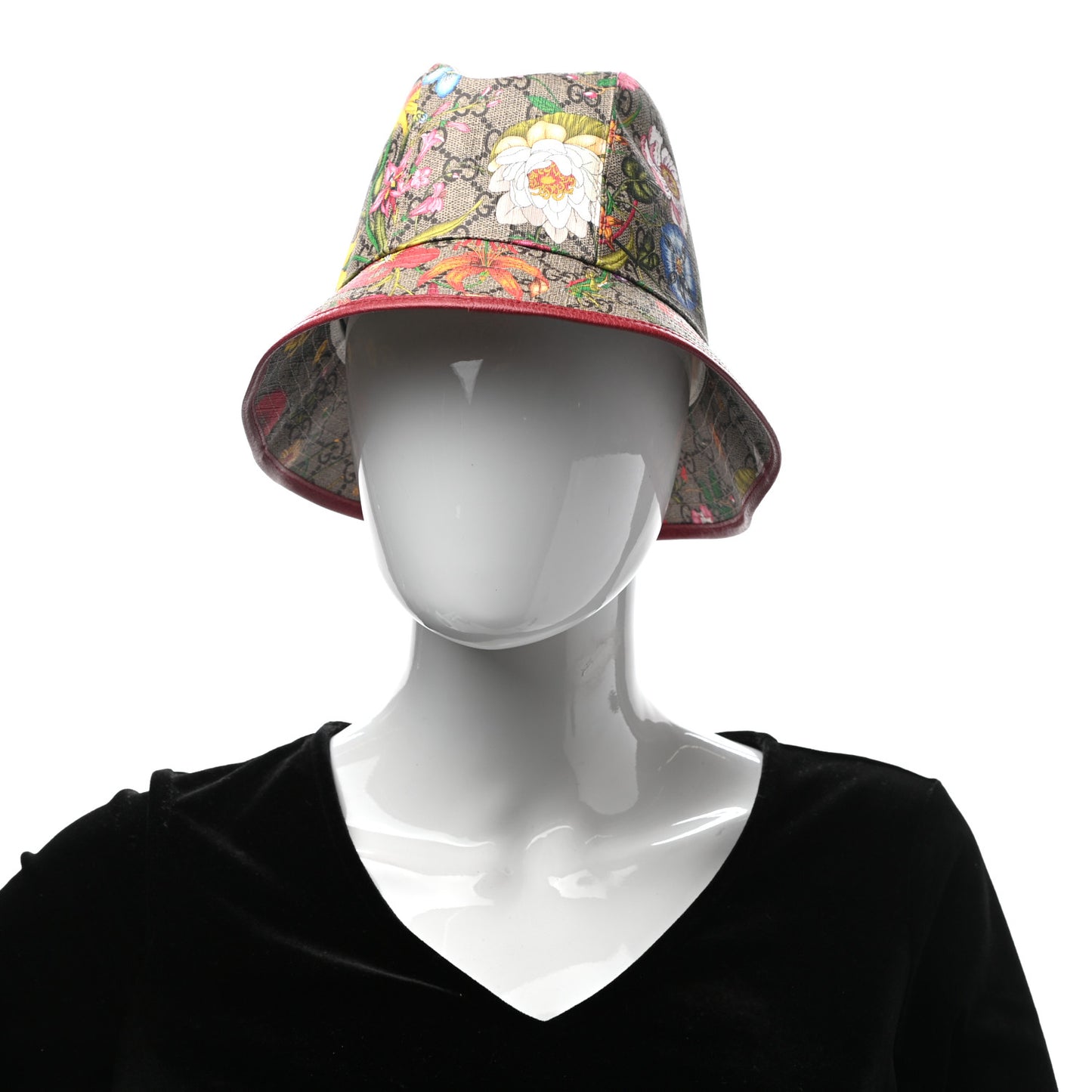 GG Supreme Monogram Flora Fedora Hat M Red