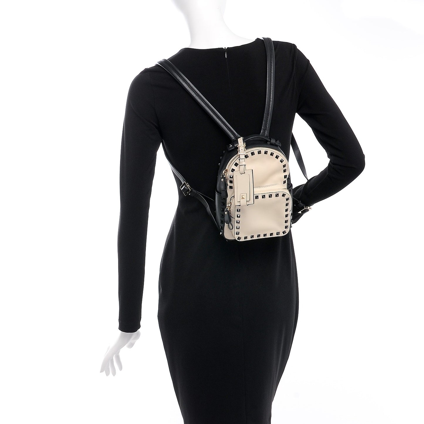 Calfskin Mini Rockstud Backpack Black Light Ivory