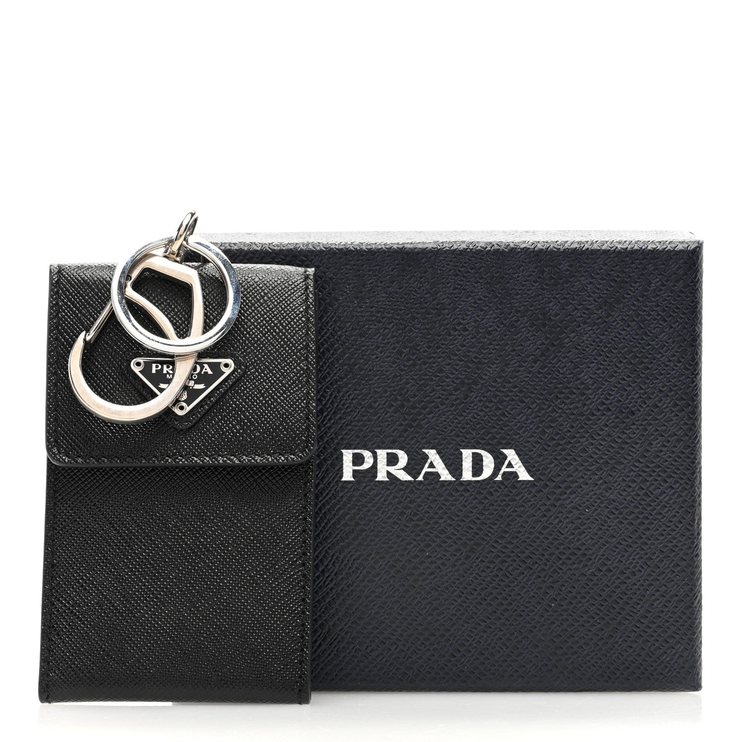 Prada Saffiano Triangle Card Holder Keyring Black 7 of 7