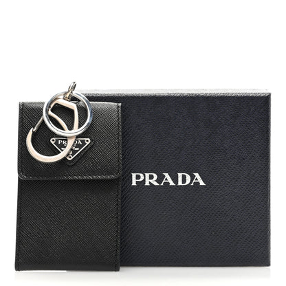 Prada Saffiano Triangle Card Holder Keyring Black 7 of 7