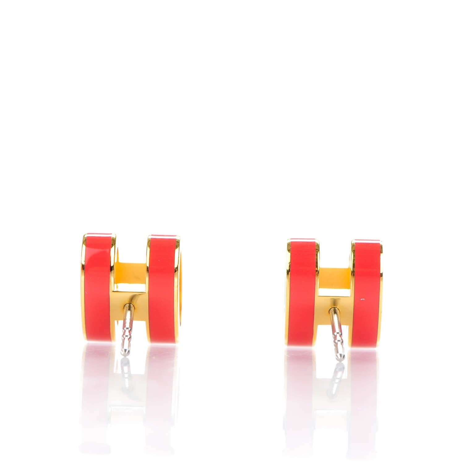 Hermes Gold Lacquered Pop H Earrings Rouge Corail 3 of 5
