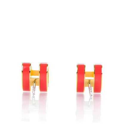 Hermes Gold Lacquered Pop H Earrings Rouge Corail 3 of 5