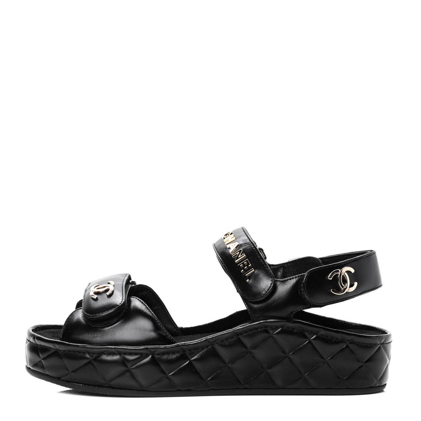 Shiny Calfskin Logo Platform Sandals 37 Black