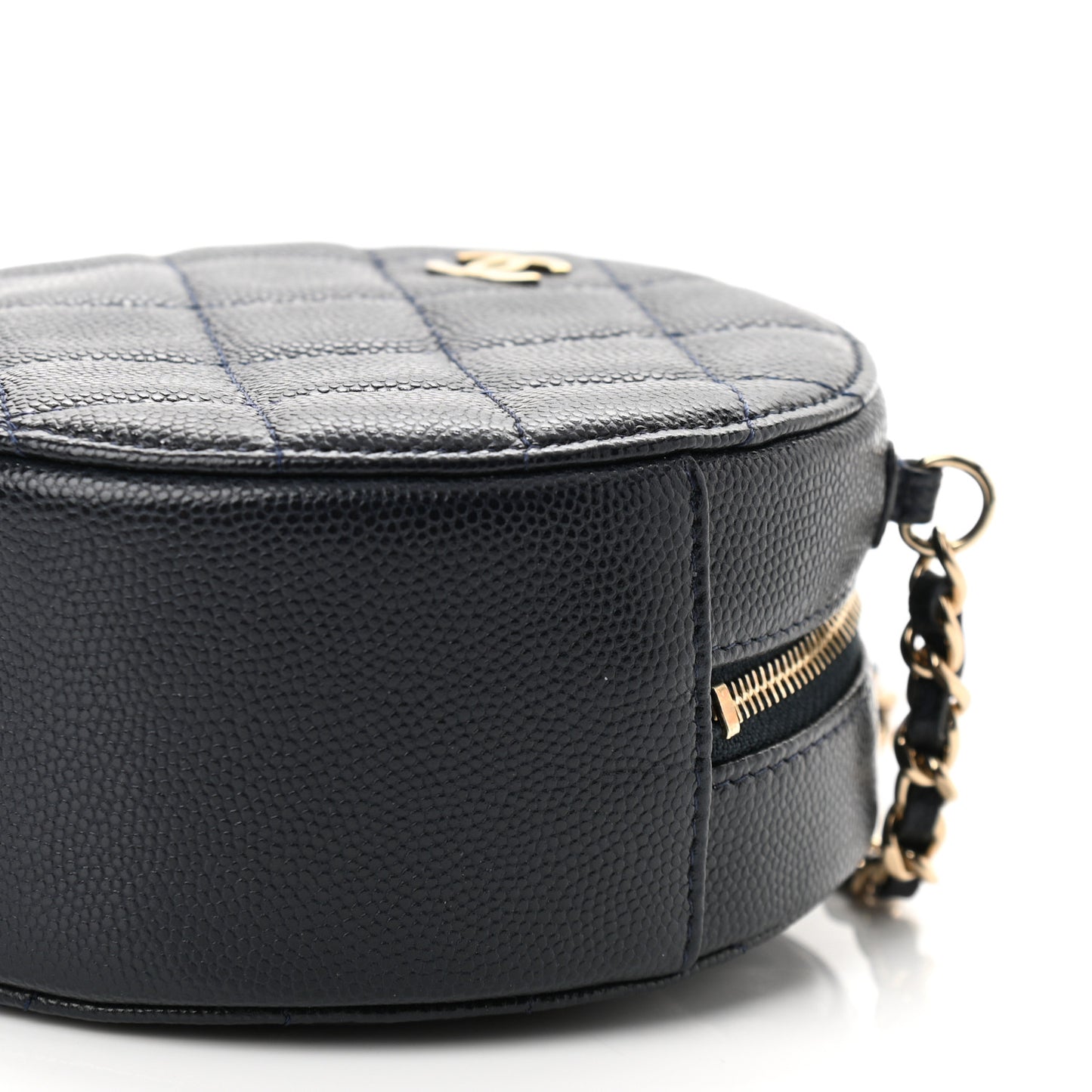 Caviar Quilted Round Clutch With Chain Black