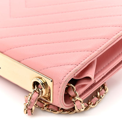 Chanel Lambskin Chevron Quilted Trendy CC Wallet On Chain WOC Pink 14 of 16