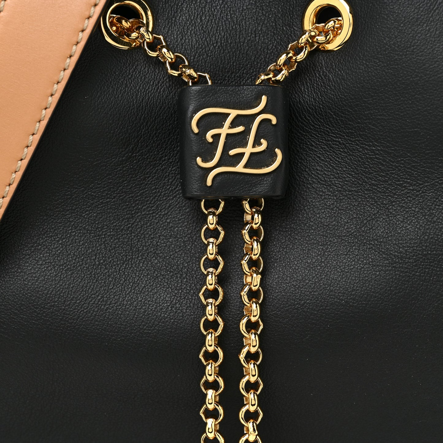 Vitello Grace King Karligraphy Chain Bucket Bag Black Bisquit