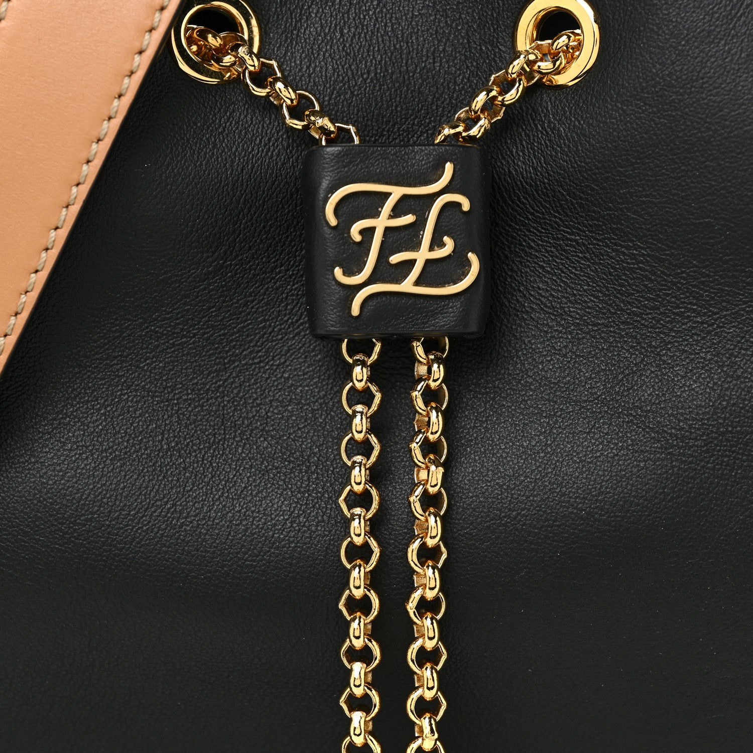 Fendi Vitello Grace King Karligraphy Chain Bucket Bag Black Bisquit 9 of 12