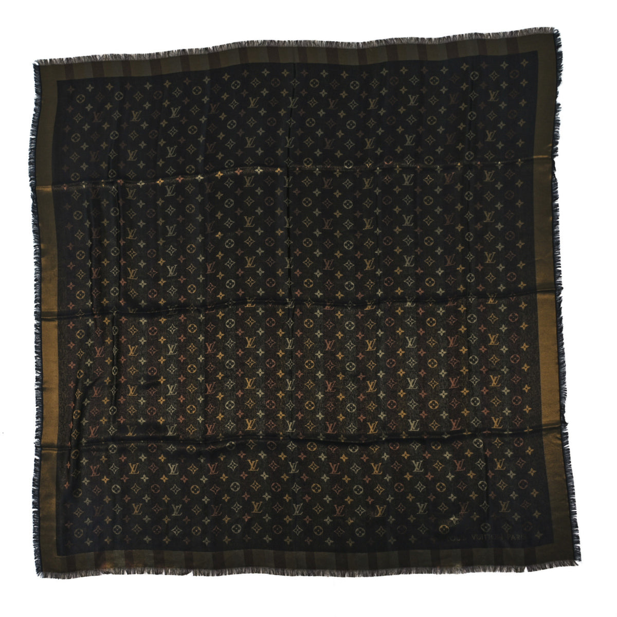 Silk Lurex Wool So Shine Monogram Shawl Black