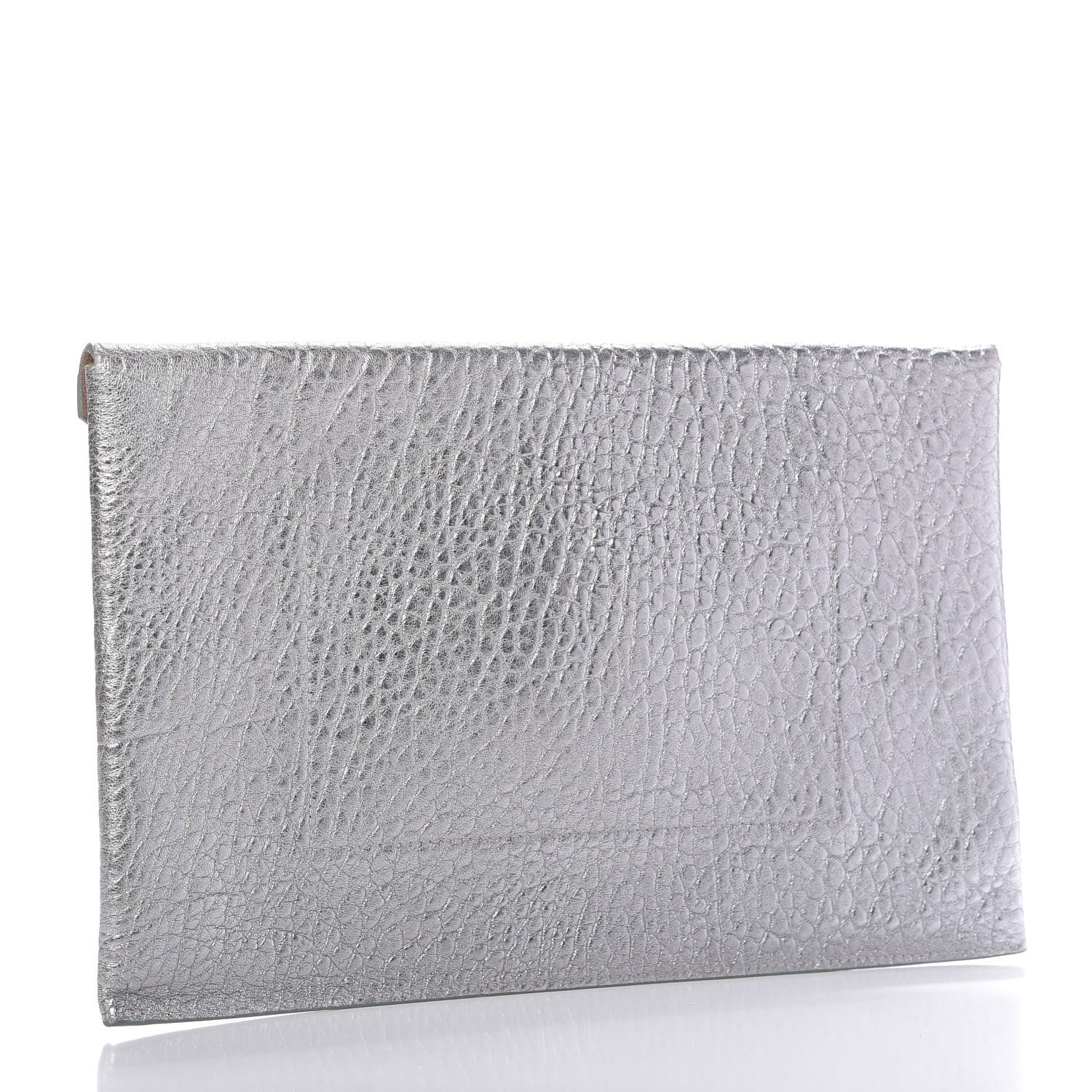 Jimmy Choo Metallic Grainy Calfskin Lockett Envelope Clutch Platinum 3 of 8