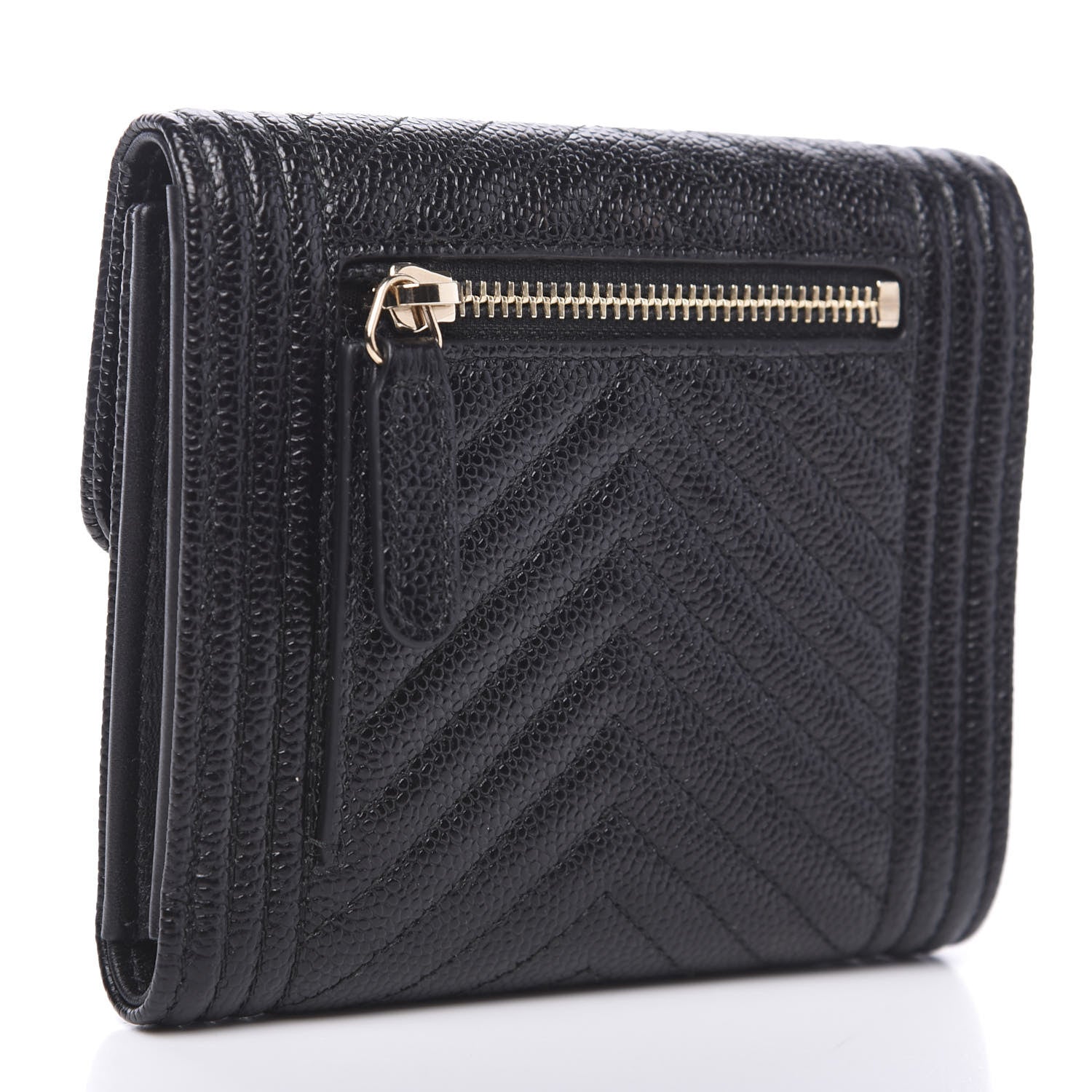 Chanel Caviar Chevron Quilted Boy Compact Wallet Black 2 of 7