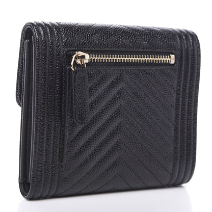 Chanel Caviar Chevron Quilted Boy Compact Wallet Black 2 of 7