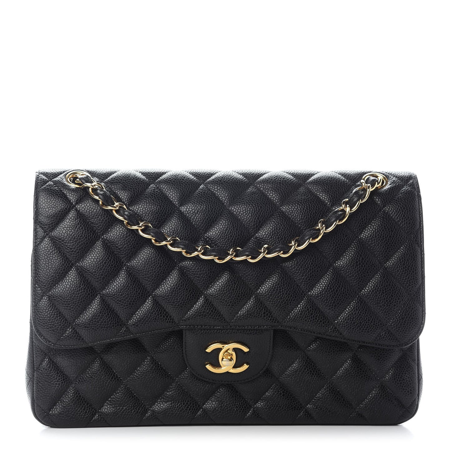 Caviar Quilted Jumbo Double Flap Black