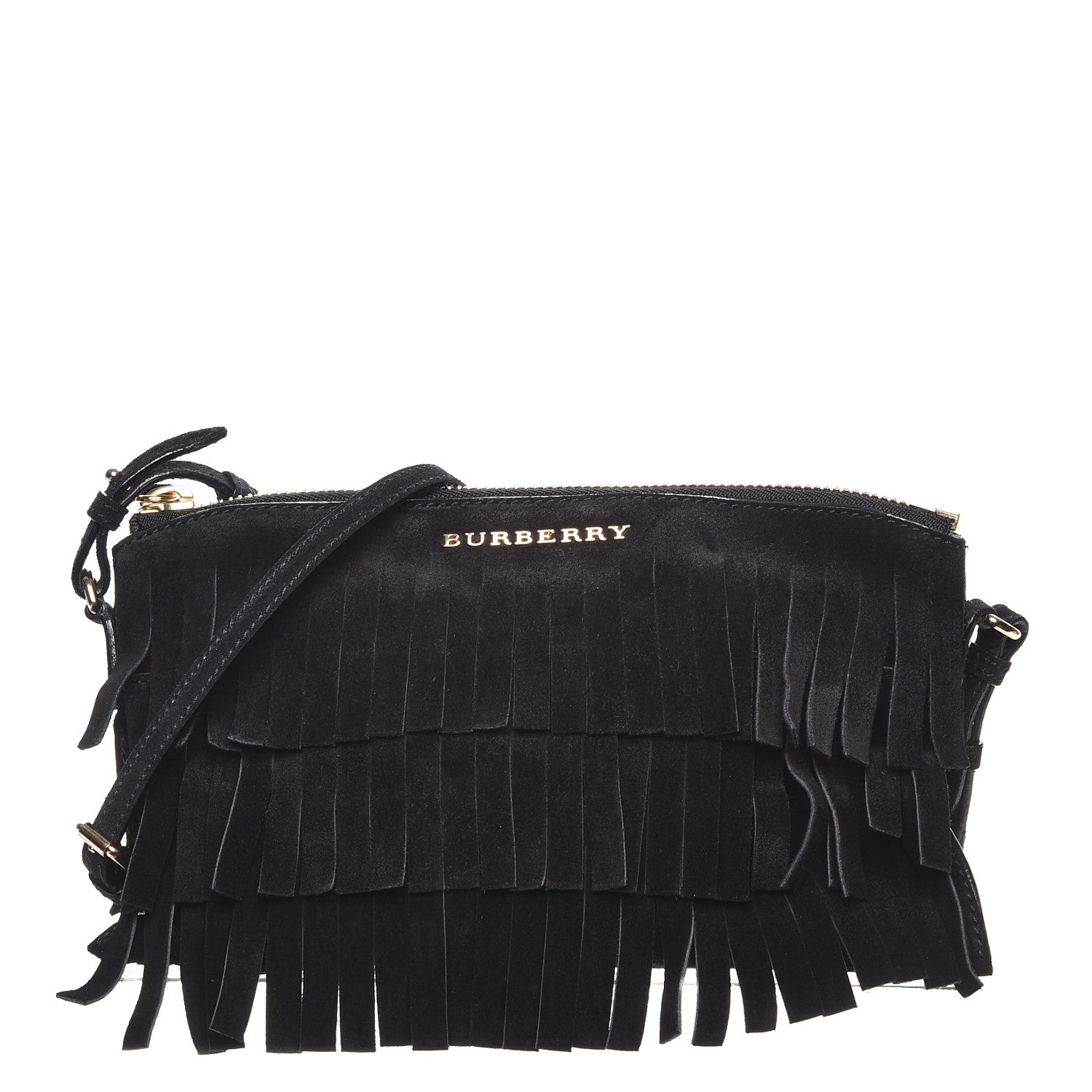 Burberry Suede Fringe Peyton Crossbody Clutch Bag Black 1 of 8
