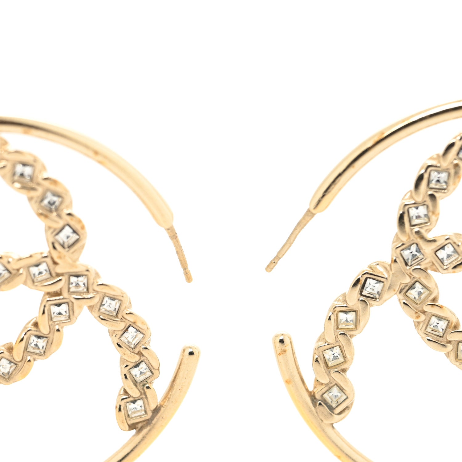 Chanel Crystal High Society CC Hoop Earrings Gold 3 of 4