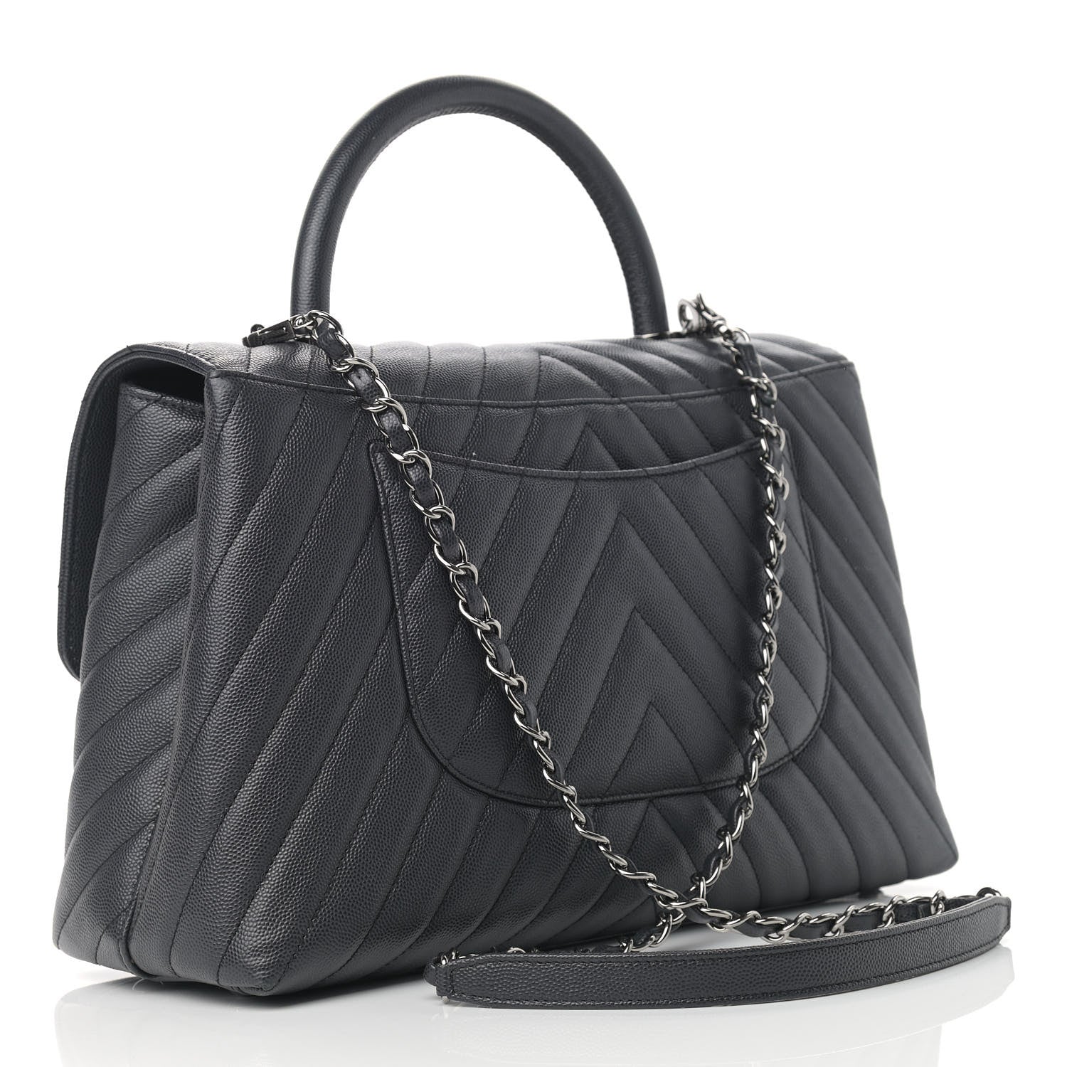 Chanel Caviar Chevron Quilted Medium Coco Handle Flap Dark Grey 3 of 15