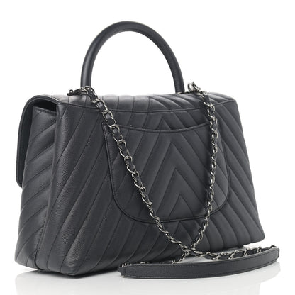 Chanel Caviar Chevron Quilted Medium Coco Handle Flap Dark Grey 3 of 15