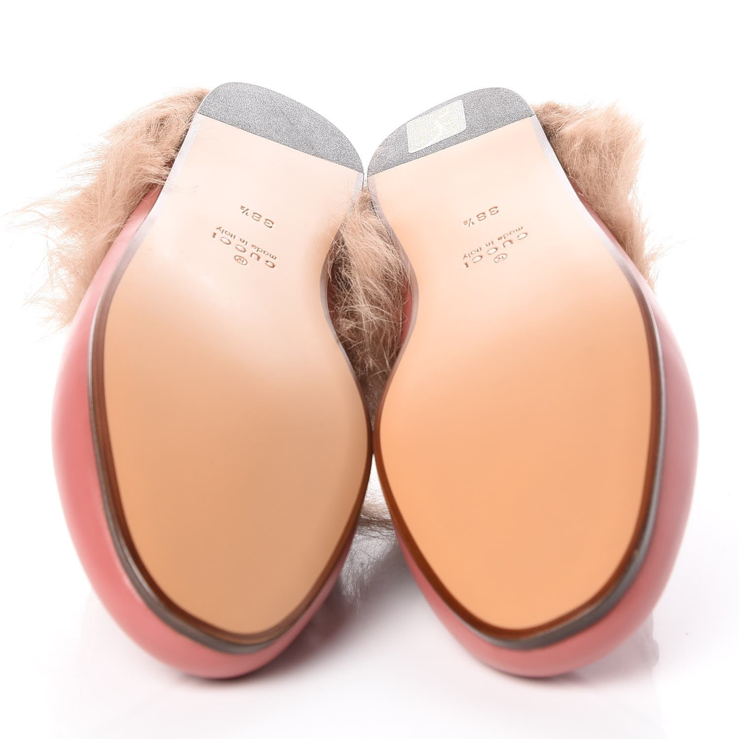 Gucci Calfskin Fur Womens Princetown Slippers 38.5 Lipstick Rose Natural 5 of 9