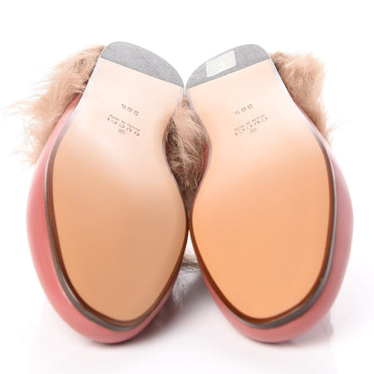 Gucci Calfskin Fur Womens Princetown Slippers 38.5 Lipstick Rose Natural 5 of 9
