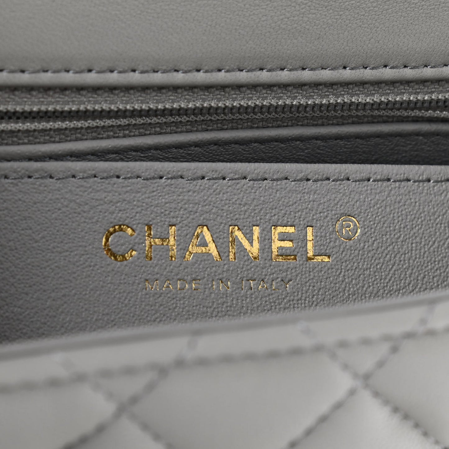 Lambskin Quilted Mini Square Flap Light Grey