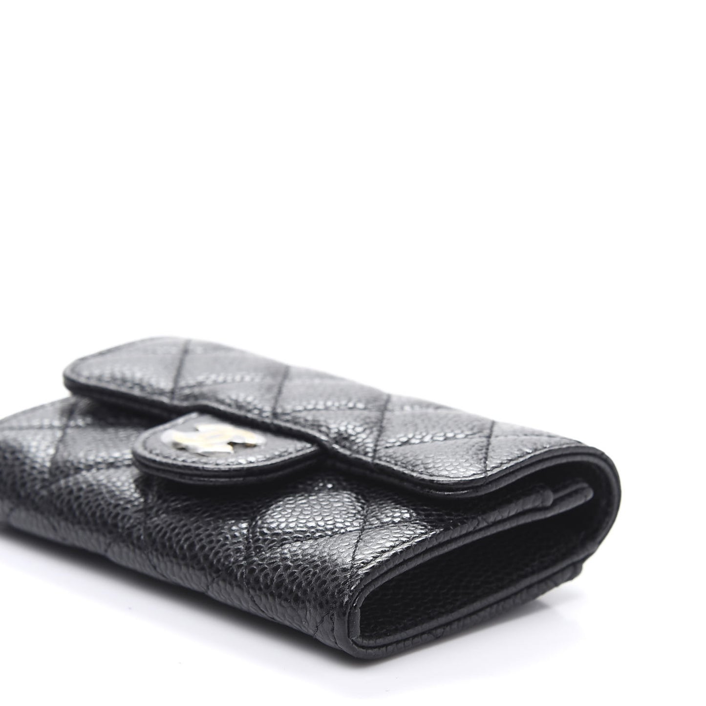 Caviar Quilted Flap Card Holder Wallet Black