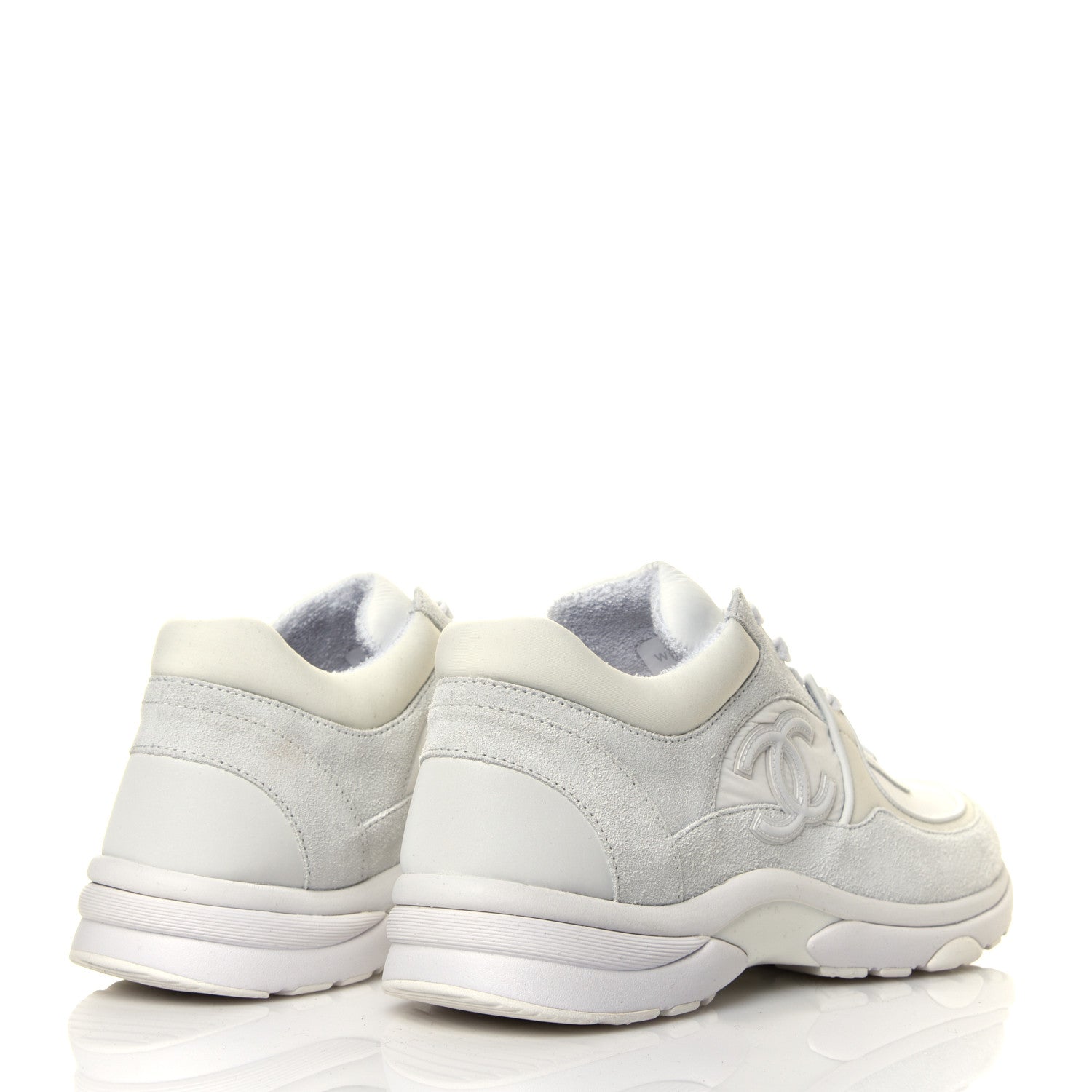 Chanel Suede Calfskin Fabric CC Sneakers 40.5 White 4 of 6