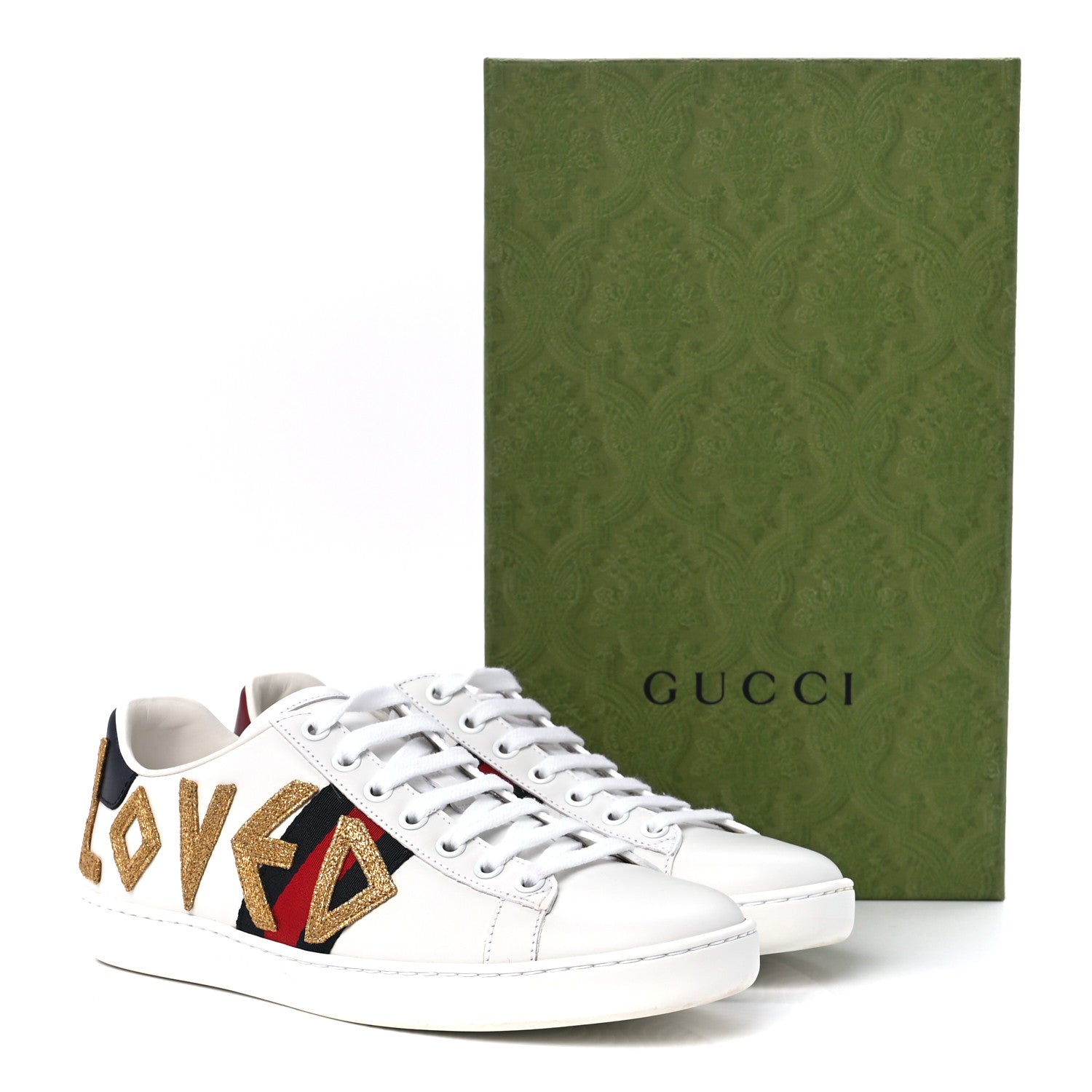 Gucci Calfskin Nappa Web LOVED Embroidered Womens Ace Sneakers 37 White Red Flame Notte 18 of 18