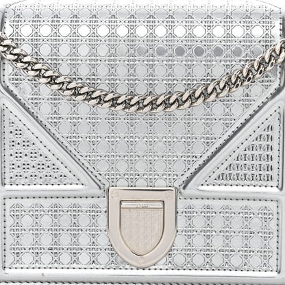 Christian Dior Metallic Patent Micro-Cannage Diorama Wallet on Chain Pouch Silver 9 of 13