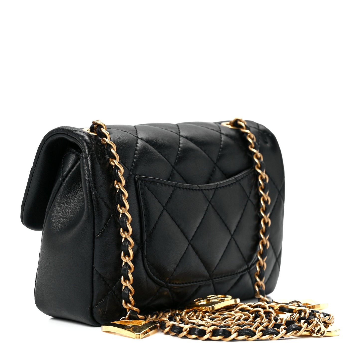 Lambskin Quilted Mini Heart Charms Flap Black
