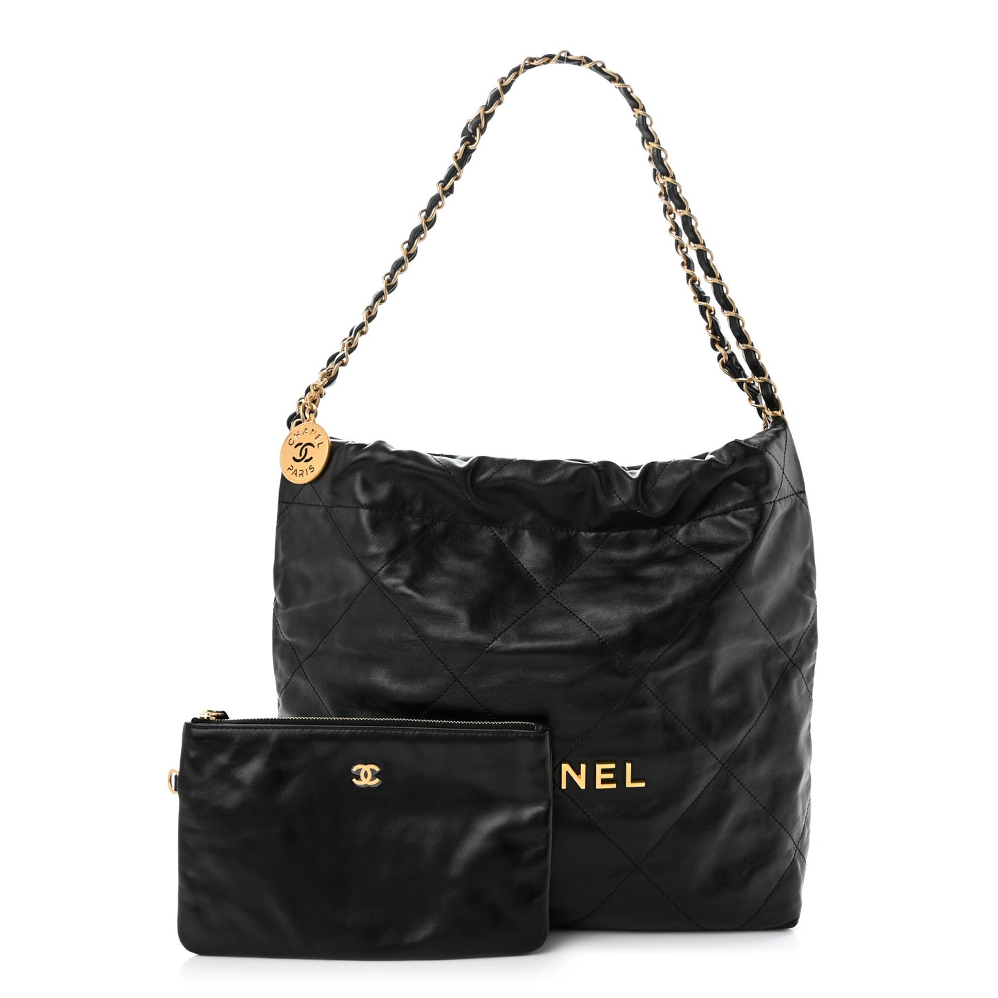 Shiny Calfskin Quilted Small Chanel 22 Black