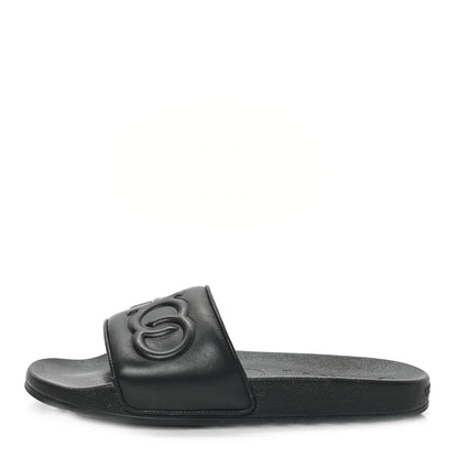 Jimmy Choo Nappa Embossed Logo Azari Slide Sandals 40 Black 1 of 10