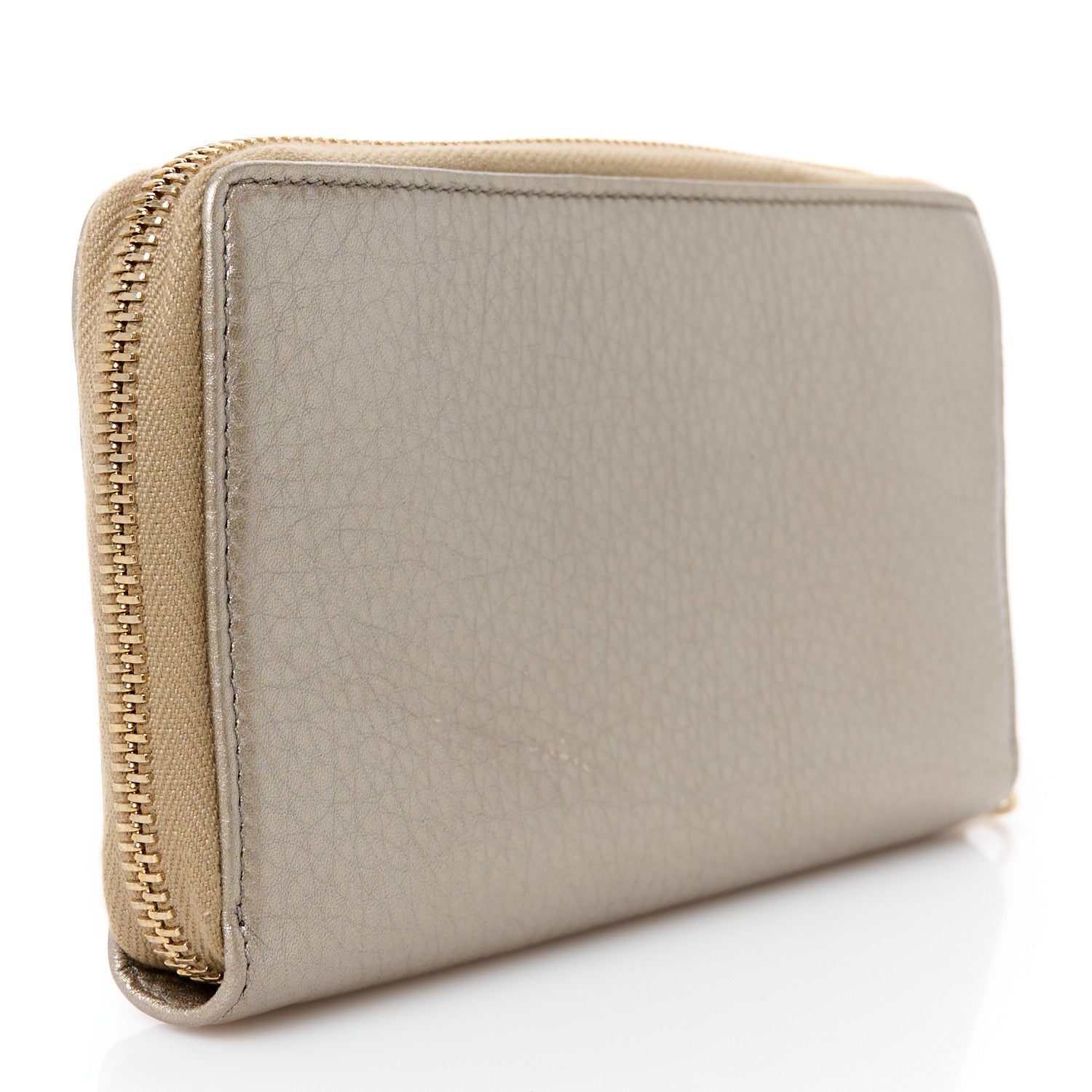 Gucci Metallic Pebbled Calfskin Soho Zip Around Wallet Golden Beige 3 of 8