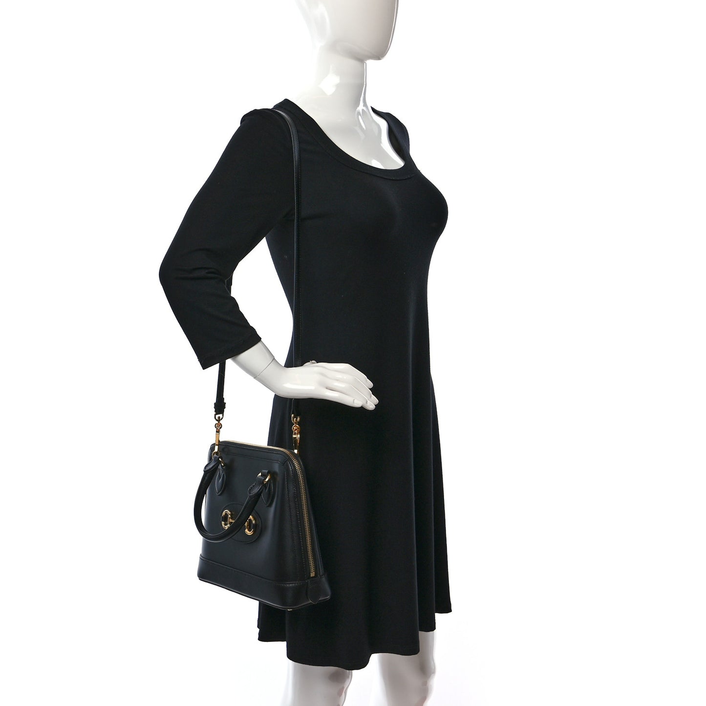 Boarded Plutone Calfskin Small Horsebit 1955 Top Handle Bag Black