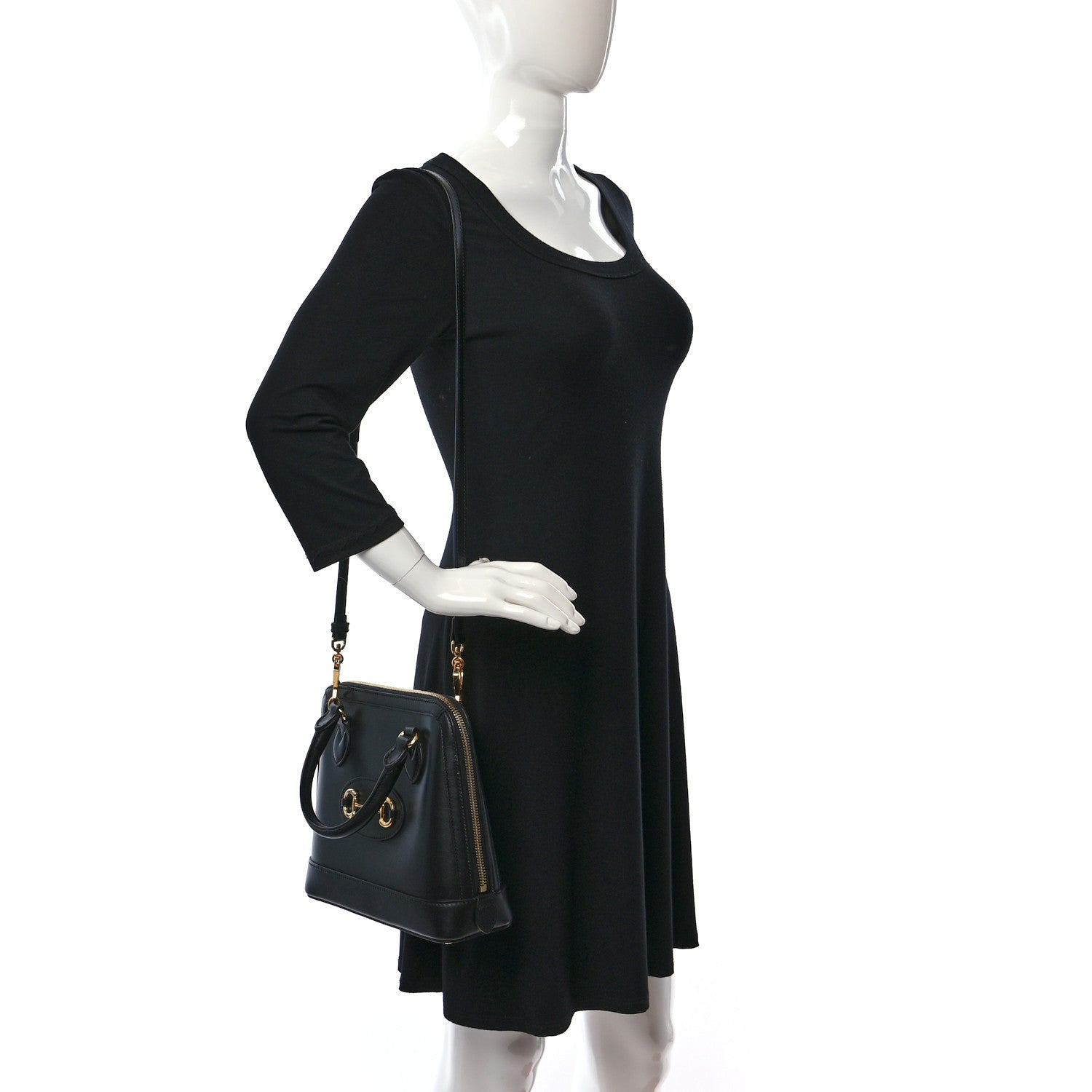 Gucci Boarded Plutone Calfskin Small Horsebit 1955 Top Handle Bag Black 2 of 8
