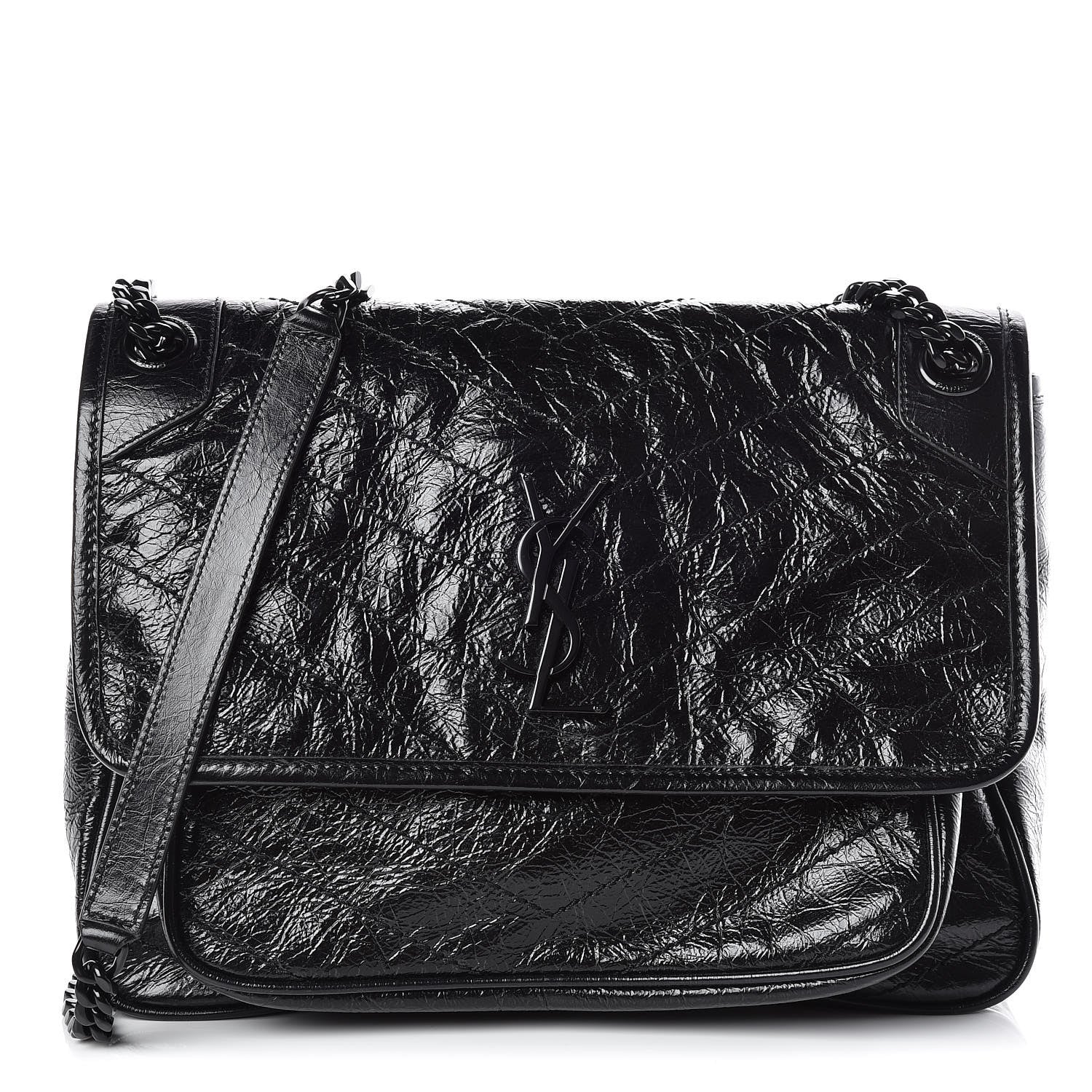 Saint Laurent Crinkled Calfskin Matelasse Monogram Medium Niki Chain Satchel Black 1 of 10