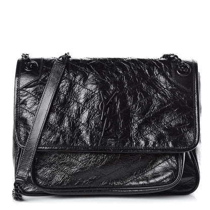 Saint Laurent Crinkled Calfskin Matelasse Monogram Medium Niki Chain Satchel Black 1 of 10