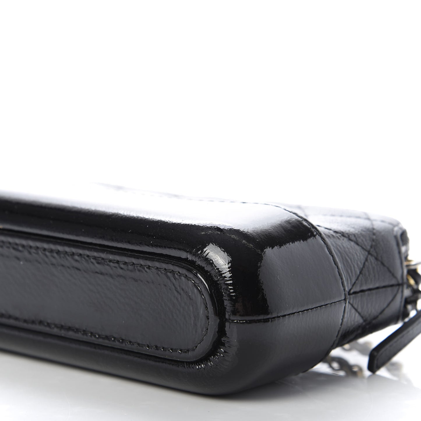 Patent Goatskin Quilted Small Gabrielle Clutch With Chain Black