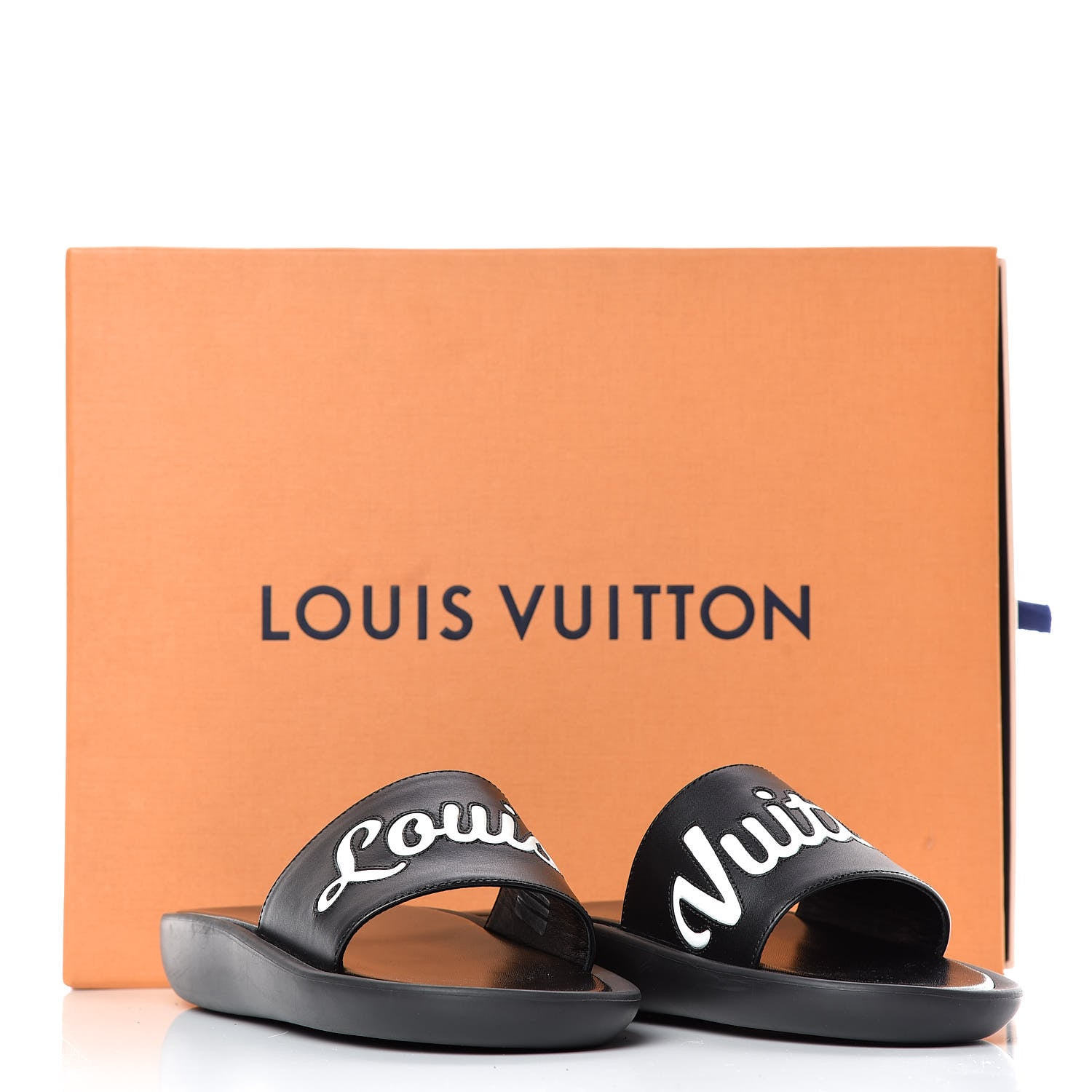 Louis Vuitton Metallic Calfskin Logo Sunbath Slide Sandals 38 Black 9 of 9