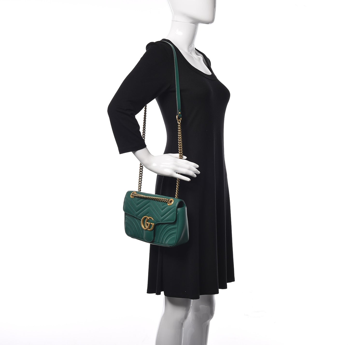 Calfskin Matelasse Small GG Marmont Shoulder Bag Emerald Green
