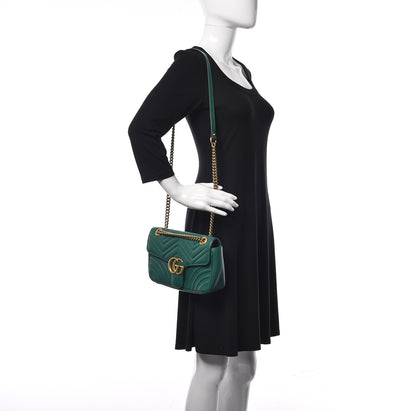 Gucci Calfskin Matelasse Small GG Marmont Shoulder Bag Emerald Green 2 of 12