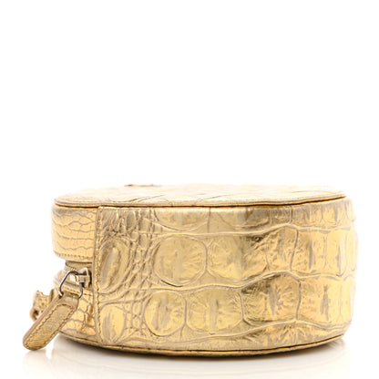 Chanel Metallic Calfskin Crocodile Embossed Cocodile Round Clutch with Chain Gold 7 of 18