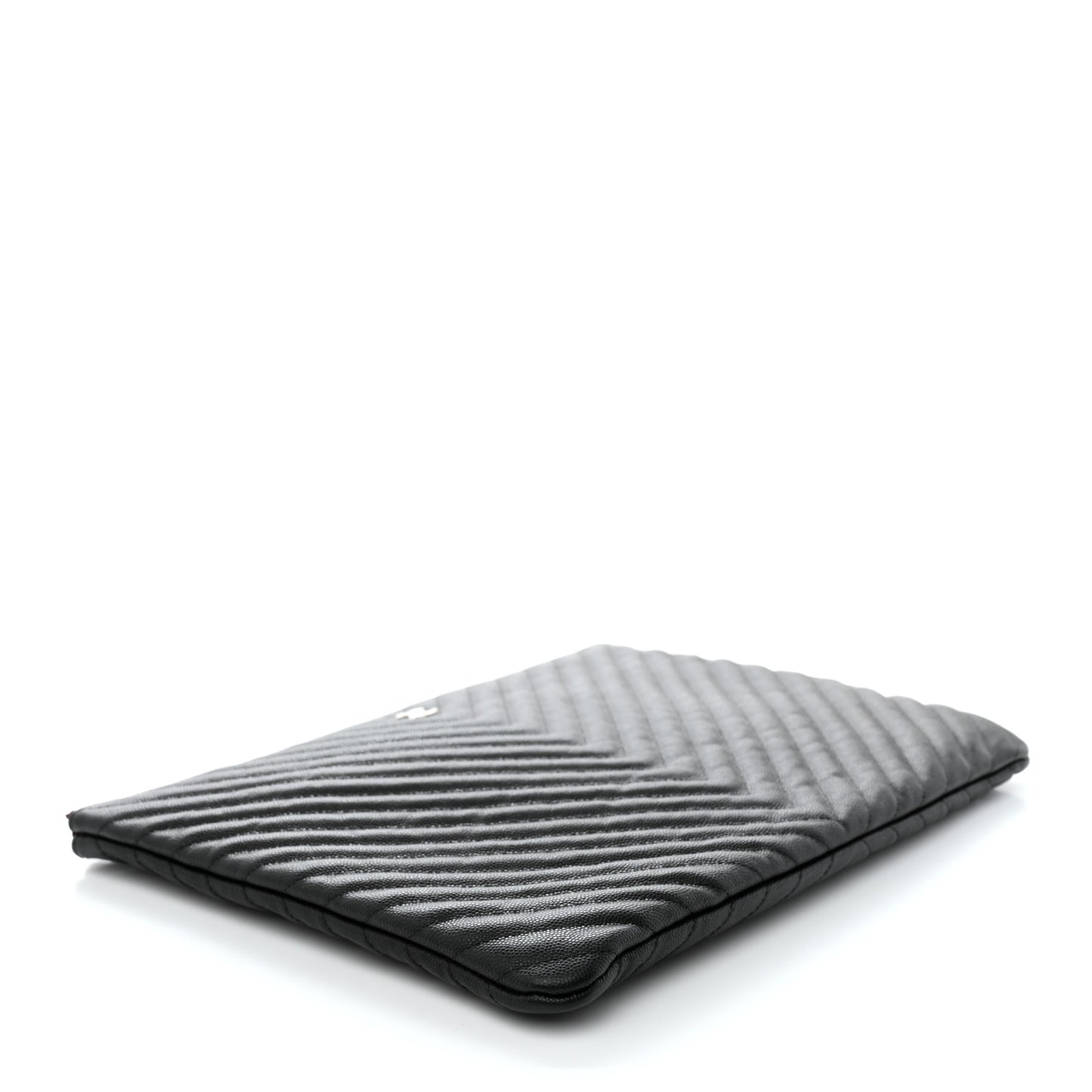 Caviar Flat Chevron Quilted Large Cosmetic Case Black