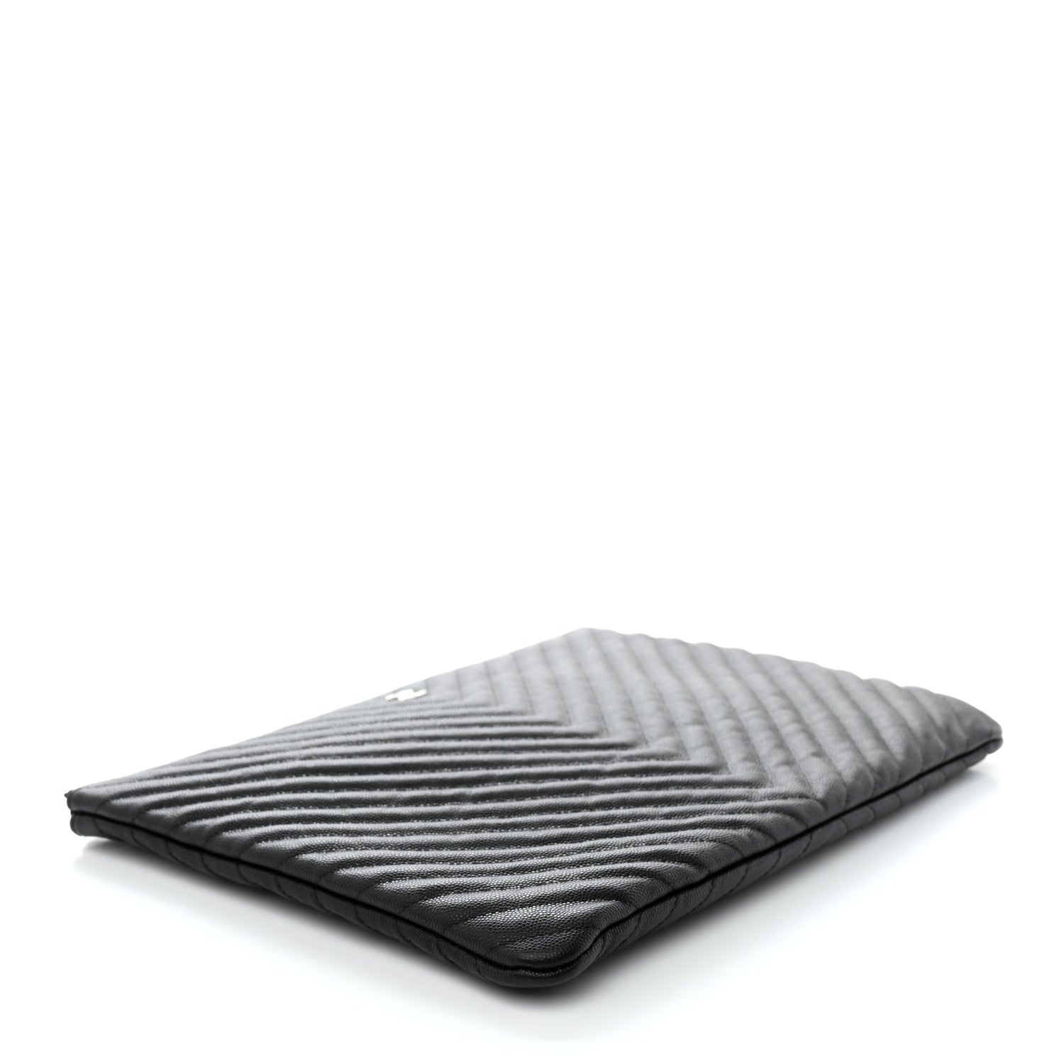 Chanel Caviar Flat Chevron Quilted Large Cosmetic Case Black 4 of 7